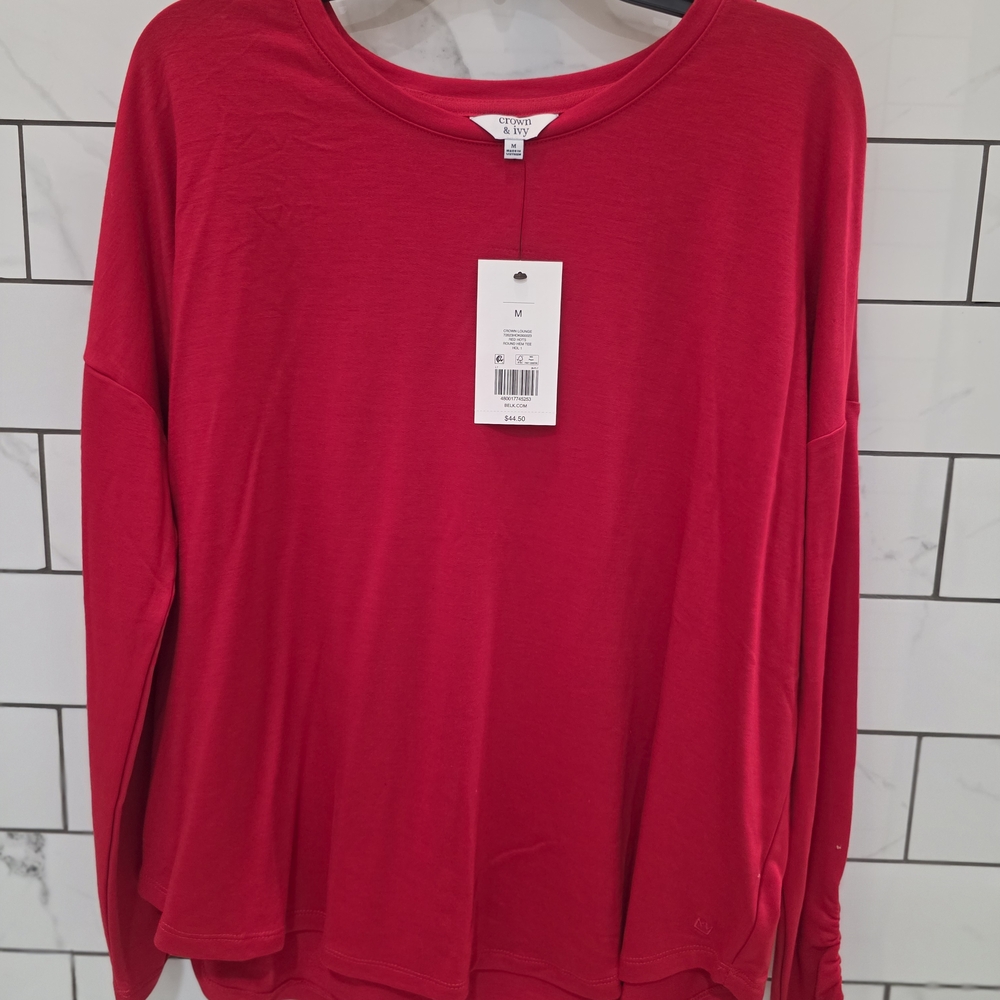crown & ivy Vibrant Red Long Sleeve Blouse